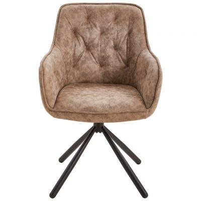 Scaun Cu Brațe din lemn, metal, textil, maro