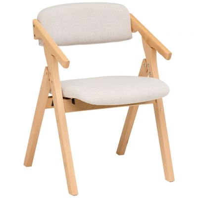 Scaun Cu Brațe din lemn, textil, crem