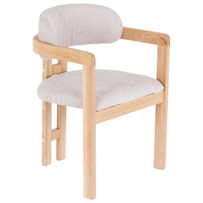 Scaun Cu Brațe din lemn, textil, culoare lemn stejar, maro deschis