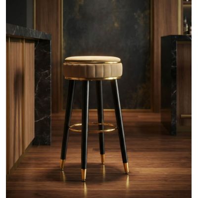 Scaun de bar, Mauro Ferretti, London, 38x74 cm, lemn de pin/piele ecologica, maro/negru/auriu