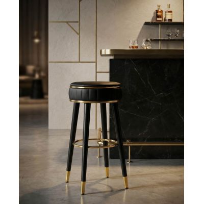 Scaun de bar, Mauro Ferretti, London, 38x74 cm, lemn de pin/piele ecologica, negru/auriu