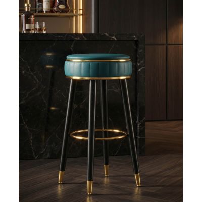 Scaun de bar, Mauro Ferretti, London, 38x75 cm, lemn de pin/piele ecologica, verde/negru/auriu