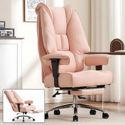 Scaun de Birou Elindor® Ergonomic, Design Contemporan, Scaun cu Spatar si Manere, din Piele PU cu Suport pentru Picioare si Roti, Latime Sezut 58 cm, Inaltime intre 48-56 cm, Roz - Default Title