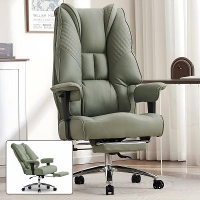 Scaun de Birou Elindor® Ergonomic, Design Contemporan, Scaun cu Spatar si Manere, din Piele PU cu Suport pentru Picioare si Roti, Latime Sezut 58 cm, Inaltime intre 48-56 cm, Verde - Default Title