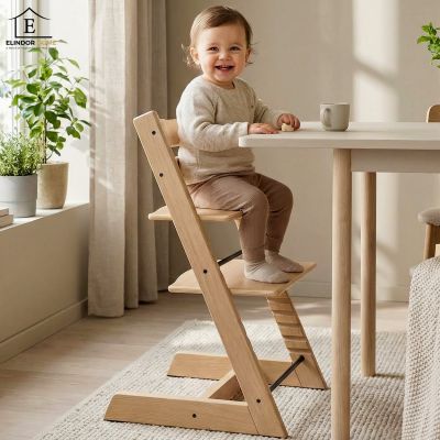 Scaun de Masa pentru Bebelusi Elindor® Inalt din Lemn, 2 in 1, 3 Pozitii de Inaltime, pentru Copii 6–36 Luni, cu Sezut si Suport pentru Picioare Reglabile, Greutate Maxima Sustinuta 136 kg, 82.6 × 46 × 48 cm, Maro - Default Title