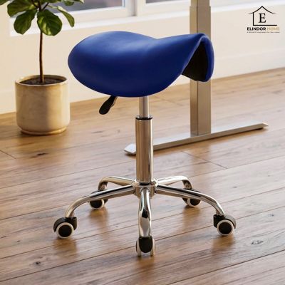 Scaun Ergonomic Elindor® Tip Sa, cu Rotatie 360°, fara Spatar si Manere, Design Compact, Tapitat cu Burete Moale, cu Picior Metalic cu Roti, Potrivite pentru Bucatarie, Birou, Medici, Salon, Inaltime Ajustabila 61 × 48 × 48 cm, Albastru - Default Title
