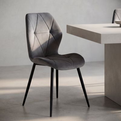 Scaun KEN, gri inchis/negru, stofa catifelata/metal, 47x55x87 cm - Default Title