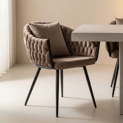 Scaun NUVO, bej inchis - Bluvel 40, stofa catifelata/metal, 62x47x86 cm - Default Title