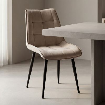 Scaun RON, bej inchis/negru, stofa catifelata/metal, 48x62x87 cm - Default Title