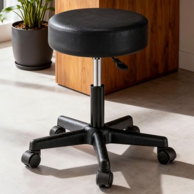 Scaun Rotativ Elindor® cu Roti, Ergonomic, fara Spatar si Manere, Design Compact, Tapitat cu Burete Moale, cu Picior Metalic, Potrivite pentru Living, Bucatarie, Birou, Dormitor, Inaltime Ajustabila, 48 x 48 x 46-60 cm, Negru - Default Title