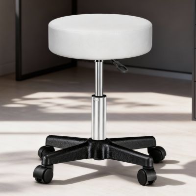 Scaun Rotativ Elindor® cu Roti, Ergonomic, fara Spatar si Manere, Design Compact, Tapitat cu Burete Moale, cu Picior Metalic, Potrivite pentru Living, Bucatarie, Birou, Dormitor, Inaltime Ajustabila, 49 x 49 x 46-60 cm, Alb - Default Title