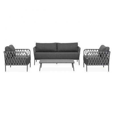 Set 2 fotolii, canapea si masuta, Marrakesh, aluminiu, gri/antracit