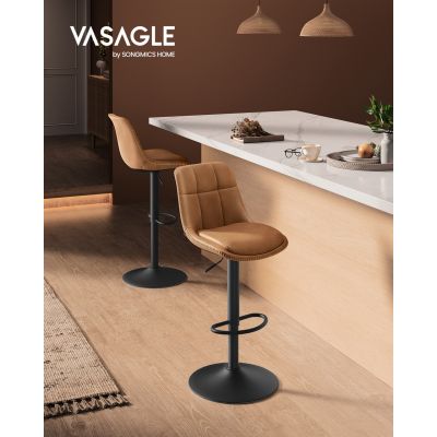 Set 2 scaune de bar, Vasagle, rotativ, 44x48x90-112 cm, piele ecologica/otel cromat, caramel