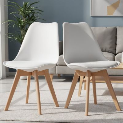 Set 2 Scaune Elindor® Ergonomice, Design Contemporan, Scaun cu Spatar Inaltime 39 cm, fara Manere, din Piele Ecologica cu Picioare din Lemn, Potrivite pentru Living, Bucatarie, Birou, Dormitor, 41 x 47.5 x 82 cm, Alb - Default Title
