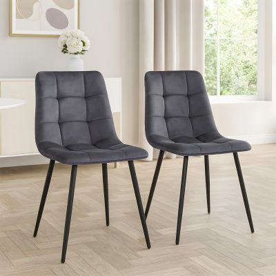 Set 2 Scaune Elindor® Ergonomice, Design Contemporan, Scaun cu Spatar Inaltime 41 cm, fara Manere, din Catifea cu Picioare Metalice Negre, Potrivite pentru Living, Bucatarie, Birou, Dormitor, 54 x 45 x 83 cm, Gri - Default Title