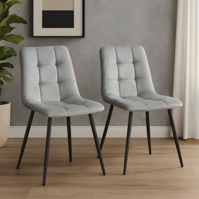 Set 2 Scaune Elindor® Ergonomice, Design Contemporan, Scaun cu Spatar Inaltime 41 cm, fara Manere, din Catifea cu Picioare Metalice Negre, Potrivite pentru Living, Bucatarie, Birou, Dormitor, 54 x 45 x 83 cm, Gri Deschis - Default Title