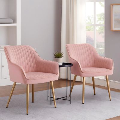 Set 2 Scaune Elindor® Ergonomice, Design Contemporan, Scaun cu Spatar si cu Manere, din Catifea cu Picioare Metalice Aurii, Potrivite pentru Living, Bucatarie, Birou, Dormitor, Latime Sezut 49 cm, 55.5 x 43 x 83 cm, Roz - Default Title