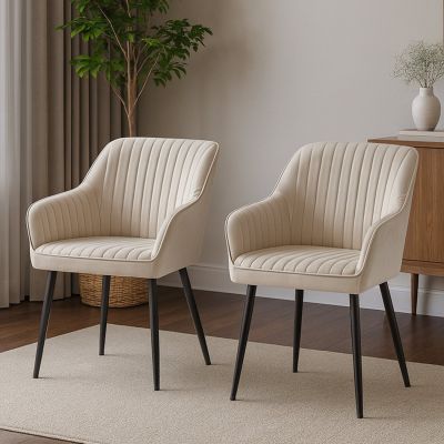 Set 2 Scaune Elindor® Ergonomice, Design Contemporan, Scaun cu Spatar si cu Manere, din Catifea cu Picioare Metalice Negre, Potrivite pentru Living, Bucatarie, Birou, Dormitor, Latime Sezut 49 cm, 55.5 x 43 x 83 cm, Bej Deschis - Default Title