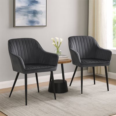 Set 2 Scaune Elindor® Ergonomice, Design Contemporan, Scaun cu Spatar si cu Manere, din Catifea cu Picioare Metalice Negre, Potrivite pentru Living, Bucatarie, Birou, Dormitor, Latime Sezut 49 cm, 55.5 x 43 x 83 cm, Gri Inchis - Default Title