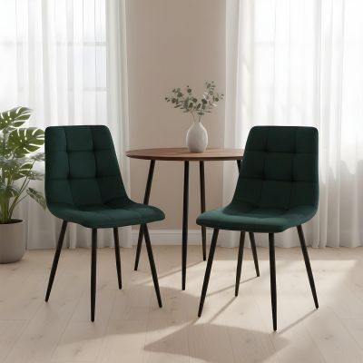 Set 2 Scaune Elindor® Ergonomice, Design Contemporan, Scaun cu Spatar si fara Manere, din Catifea cu Picioare Metalice Negre, Potrivite pentru Living, Bucatarie, Birou, Dormitor, Latime Sezut 44 cm, 87 cm Inaltime Totala, Verde Smarald - Default Title