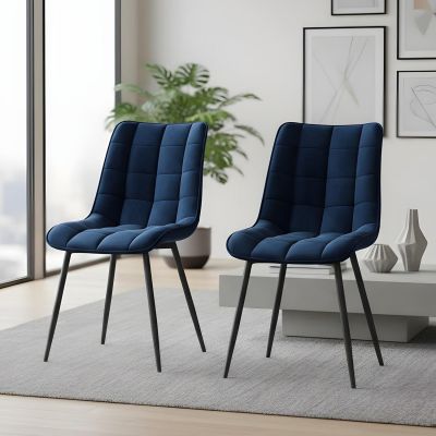 Set 2 Scaune Elindor® Ergonomice, Design Contemporan, Scaun cu Spatar si fara Manere, din Catifea cu Picioare Metalice Negre, Potrivite pentru Living, Bucatarie, Birou, Dormitor, Latime Sezut 46 cm, 85.5 x 45 x 42 cm, Albastru Marin - Default Title