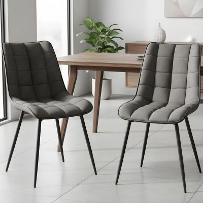 Set 2 Scaune Elindor® Ergonomice, Design Contemporan, Scaun cu Spatar si fara Manere, din Catifea cu Picioare Metalice Negre, Potrivite pentru Living, Bucatarie, Birou, Dormitor, Latime Sezut 46 cm, 85.5 x 45 x 42 cm, Gri - Default Title