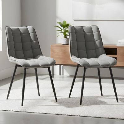 Set 2 Scaune Elindor® Ergonomice, Design Contemporan, Scaun cu Spatar si fara Manere, din Catifea cu Picioare Metalice Negre, Potrivite pentru Living, Bucatarie, Birou, Dormitor, Latime Sezut 46 cm, 85.5 x 45 x 42 cm, Gri Deschis - Default Title