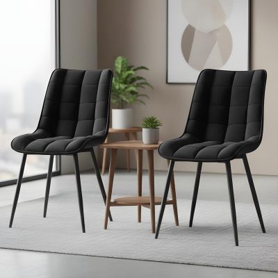 Set 2 Scaune Elindor® Ergonomice, Design Contemporan, Scaun cu Spatar si fara Manere, din Catifea cu Picioare Metalice Negre, Potrivite pentru Living, Bucatarie, Birou, Dormitor, Latime Sezut 46 cm, 85.5 x 45 x 42 cm, Negru - Default Title