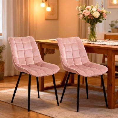Set 2 Scaune Elindor® Ergonomice, Design Contemporan, Scaun cu Spatar si fara Manere, din Catifea cu Picioare Metalice Negre, Potrivite pentru Living, Bucatarie, Birou, Dormitor, Latime Sezut 46 cm, 85.5 x 45 x 42 cm, Roz - Default Title