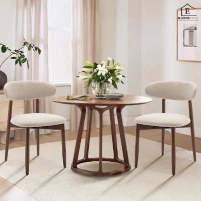 Set 2 Scaune Elindor® Ergonomice, Design Contemporan, Scaun cu Spatar si fara Manere, Tapitate cu Picioare din Lemn, Potrivite pentru Living, Bucatarie, Birou, Dormitor, 79 x 55 x 48 cm, Bej - Default Title