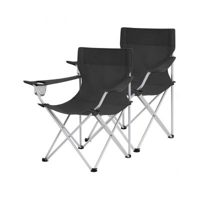 Set 2 scaune pliabile pentru camping si gradina, Songmics, max 150 kg, 84x52x81 cm, otel/tesatura Oxford, negru