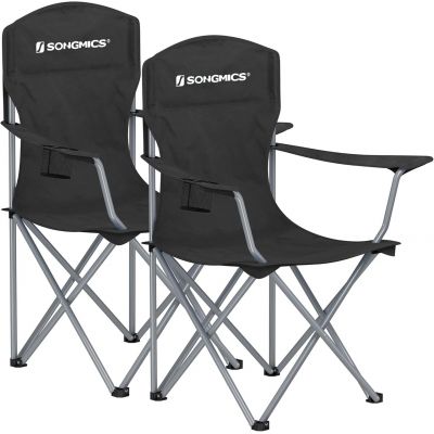 Set 2 scaune pliabile pentru camping si gradina, Songmics, max 150 kg, 86x54x97 cm, otel/tesatura Oxford, negru