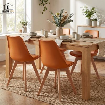 Set 4 Scaune Bucatarie Elindor® din Piele Ecologica, Picioare din Lemn, Scaun Confortabil, Perna Sezut, Elegant, pentru Bucatarie, Dormitor, Living, 50 x 45 x 81 cm, Portocaliu - Default Title