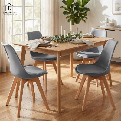 Set 4 Scaune Bucatarie Gri Elindor® din Piele Ecologica, Picioare din Lemn, Scaun Confortabil, Perna Sezut, Elegant, pentru Bucatarie, Dormitor, Living, 50 x 45 x 81 cm - Default Title