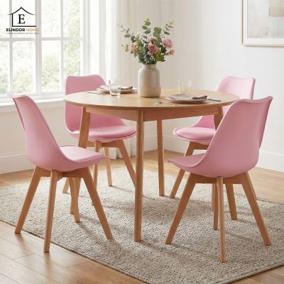Set 4 Scaune Bucatarie Roz Elindor® din Piele Ecologica, Picioare din Lemn, Scaun Confortabil, Perna Sezut, Elegant, pentru Bucatarie, Dormitor, Living, 50 x 45 x 81 cm - Default Title