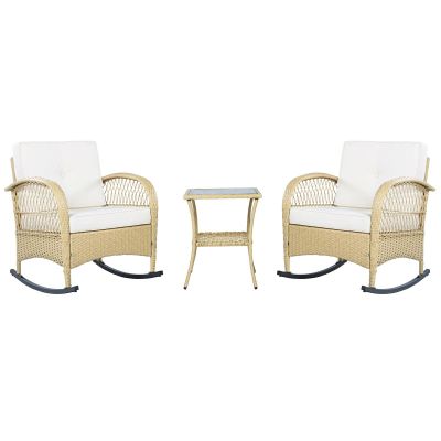 Set de mobilier din rattan pentru balcon (3 piese), 2 scaune balansoar confortabile cu spătar înalt, 80x76x86 cm, Bej