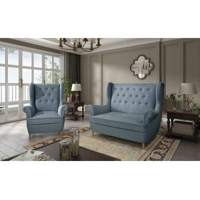 Set fotoliu si canapea ELTAP, Aros, 72x60x100 cm / 150x90x103 cm, lemn/poliester, albastru deschis