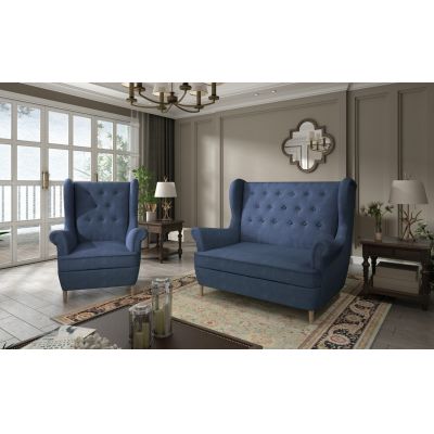 Set fotoliu si canapea ELTAP, Aros, 72x60x100 cm / 150x90x103 cm, lemn/poliester, albastru inchis