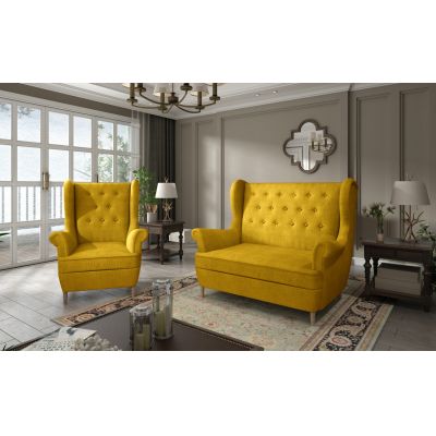 Set fotoliu si canapea ELTAP, Aros, 72x60x100 cm / 150x90x103 cm, lemn/poliester, galben