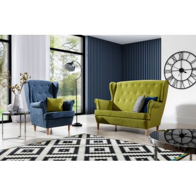 Set fotoliu si canapea ELTAP, Aros, 72x60x100 cm / 150x90x103 cm, lemn/poliester, verde/albastru