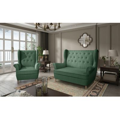 Set fotoliu si canapea ELTAP, Aros, 72x60x100 cm / 150x90x103 cm, lemn/poliester, verde