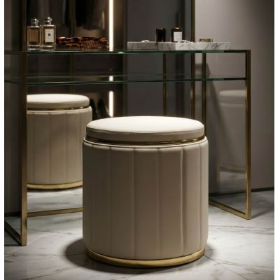 Taburet cu spatiu de depozitare, Mauro Ferretti, London, 46.5x44 cm, lemn de pin/piele ecologica, crem/auriu