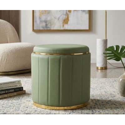 Taburet cu spatiu de depozitare, Mauro Ferretti, London, 46.5x44 cm, lemn de pin/piele ecologica, verde/auriu