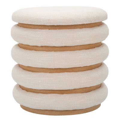 Taburet Damasco Line, Mauro Ferretti, Ø40 x 42 cm, MDF/bumbac/poliester, natural