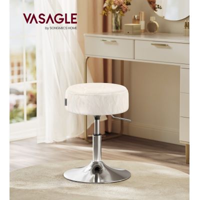 Taburet reglabil pentru masa de machiaj, Vasagle, rotativ, 38.5x45.5-57.5 cm, piele ecologica/otel, crem