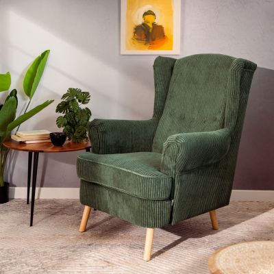 Fotoliu Fossby Faso, Homla, 86x85x108 cm, lemn/catifea din poliester, verde