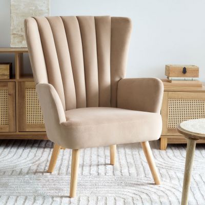 Fotoliu Mills, Homla, 75x60x102 cm, metal/catifea din poliester, bej