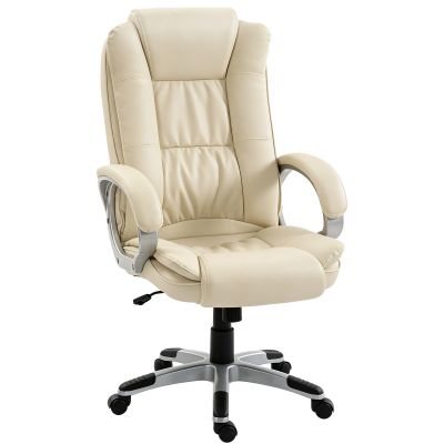 HOMCOM Scaun de Birou Rotativ din PU, Funcție Balansare, Spătar Înalt, Înălțime Reglabilă, Capacitate 120kg, Negru | Aosom Romania