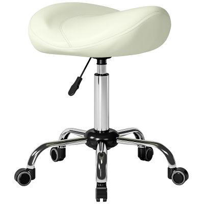 HOMCOM Scaun tip șa, scaun cu roți reglabil cu piele PU pentru masaj, spa, clinică, înfrumusețare și tatuaje, cremă | Aosom Romania