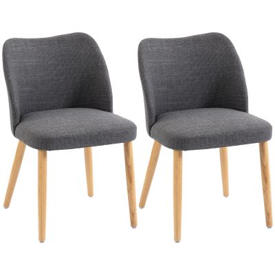 HOMCOM Set 2 Scaune Moderne cu Tapițerie din In, Șezut Confortabil, Spătar Curbat, Picioare din Lemn, Asamblare Ușoară pentru Bucătărie, Cameră, Living. | Aosom Romania